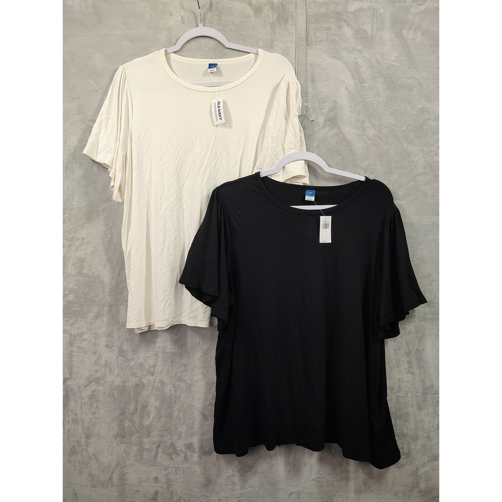 Old Navy Luxe Flutter Sleeve Tee Bundle 2 Pack Black Cream XL New With Tags